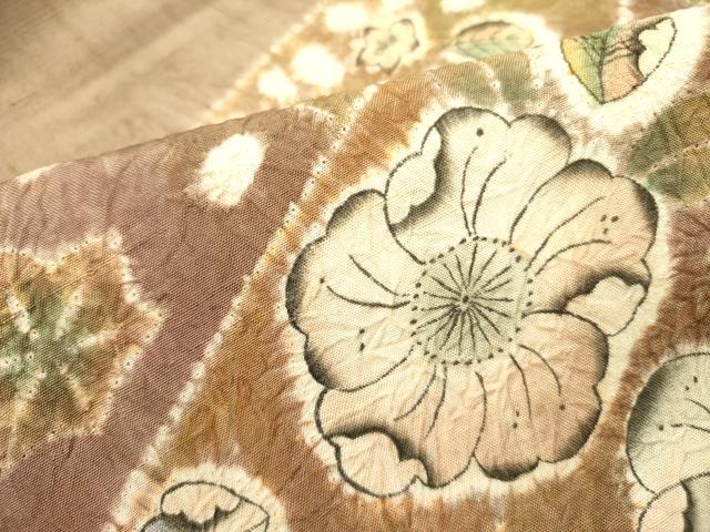 平和屋着物●九寸名古屋帯 紬地 絞り 辻が花 正絹 逸品 DABB7133op