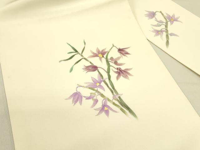 平和屋着物●塩瀬 九寸名古屋帯 作家物 手描き 草花 正絹 逸品 DABB7316op