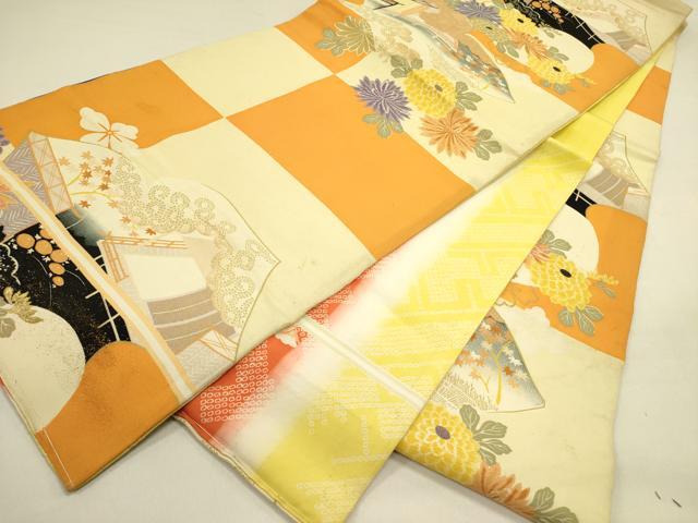 平和屋着物●アンティーク 大正ロマン 両面 六通柄京袋帯 刺繍 風景花文 引き抜き帯 金彩 正絹 逸品 DABB7336op