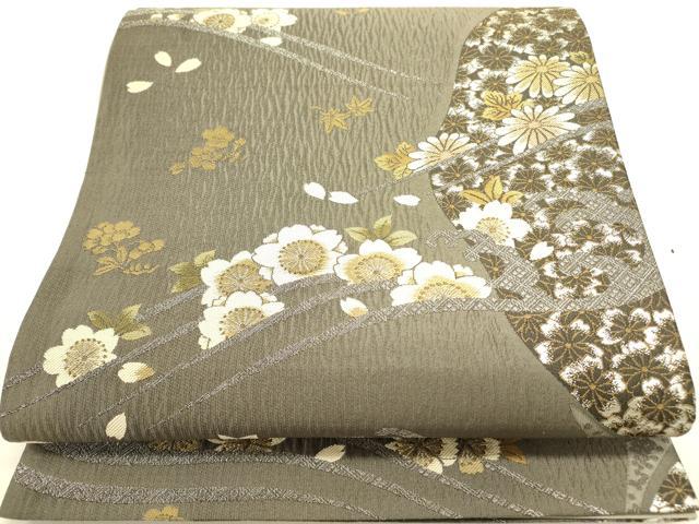 平和屋着物●六通柄袋帯 立波花文 銀糸 やまと誂製 正絹 逸品 DABB7368op