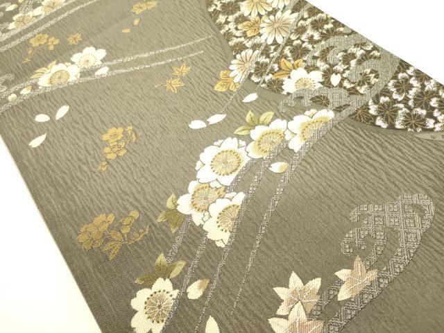 平和屋着物●六通柄袋帯 立波花文 銀糸 やまと誂製 正絹 逸品 DABB7368op
