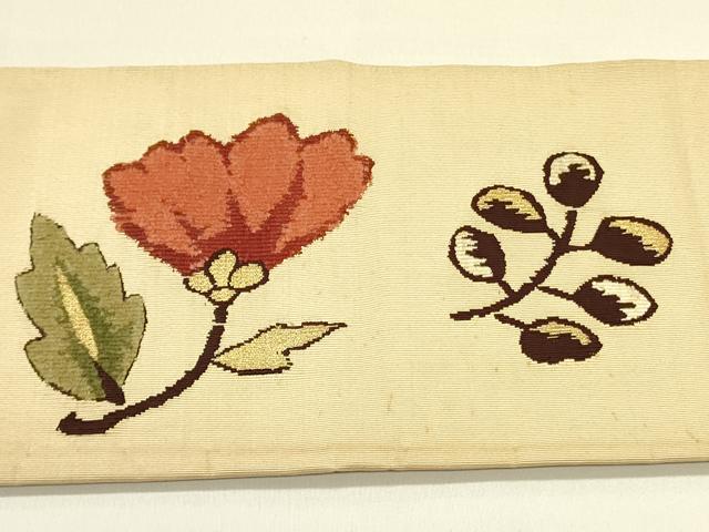 平和屋着物●爪掻き本綴れ つけ帯 モール 草花 金糸 正絹 逸品 DABB7412op