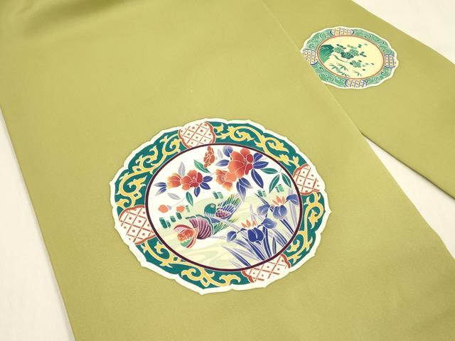 平和屋着物●塩瀬 九寸名古屋帯 友禅 作家物 鴛鴦花絵皿文 正絹 逸品 DABB7524op