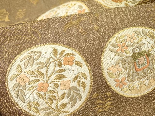 平和屋着物●九寸名古屋帯 唐織 花鳥丸文 金糸 正絹 逸品 DABB7525op