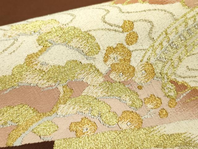 平和屋着物●爪掻き本綴れ 八寸名古屋帯 風景花文 金糸 正絹 逸品 DABB7560op