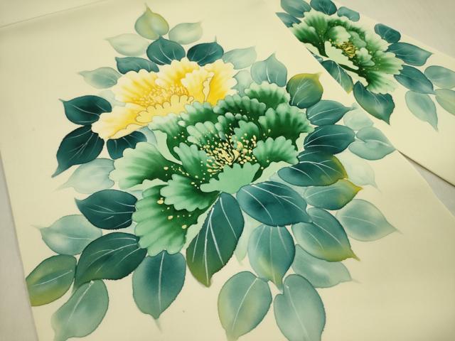 平和屋着物●内山晴祥 手描き 塩瀬 九寸名古屋帯 草花 金彩 正絹 逸品 DABB7561op