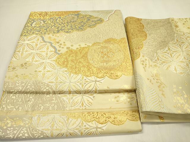 平和屋着物●西陣 川島織物 つけ帯 雲取花文 金糸 三越扱い 正絹 逸品 DABB7578op