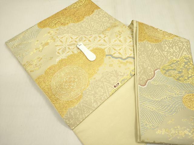 平和屋着物●西陣 川島織物 つけ帯 雲取花文 金糸 三越扱い 正絹 逸品 DABB7578op