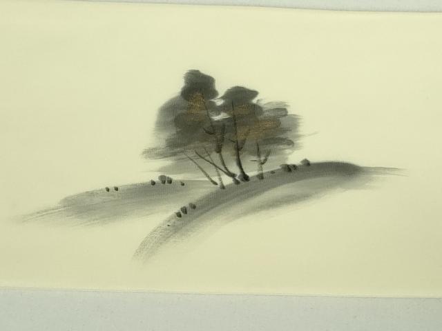 平和屋着物●塩瀬 九寸名古屋帯 作家物 手描き 渡橋風景文 金彩 正絹 逸品 DABB7720op