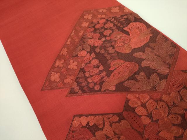 平和屋着物●中国三大刺繍 スワトウ刺繍 汕頭刺繍 総刺繍 太鼓柄袋帯 紬地 鴛鴦花文 正絹 逸品 未使用 DABB7731op