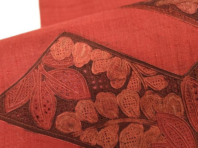 平和屋着物●中国三大刺繍 スワトウ刺繍 汕頭刺繍 総刺繍 太鼓柄袋帯 紬地 鴛鴦花文 正絹 逸品 未使用 DABB7731op