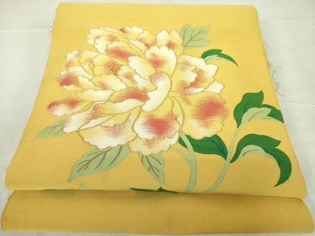平和屋着物●爪掻き本綴れ 西陣 八寸名古屋帯 牡丹 金糸 正絹 逸品 DABB7775op