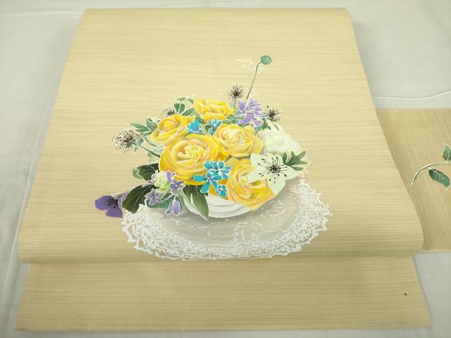 平和屋着物●九寸名古屋帯 飾花文 正絹 逸品 DABB7785op