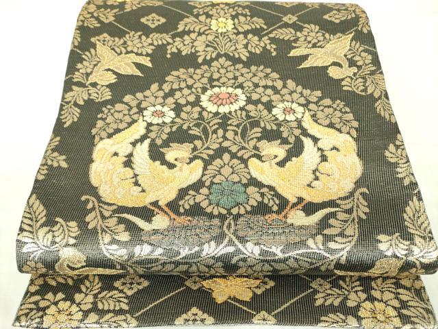 平和屋着物●紋屋井関 御寮織 六通柄袋帯 向かい鳥花文 金糸 正絹 逸品 DABB7789op