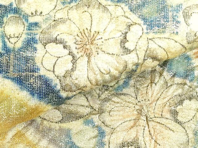 平和屋着物●太鼓柄袋帯 作家物 絞り 手抽紋 辻が花 金通し地 正絹 逸品 DABB7817op