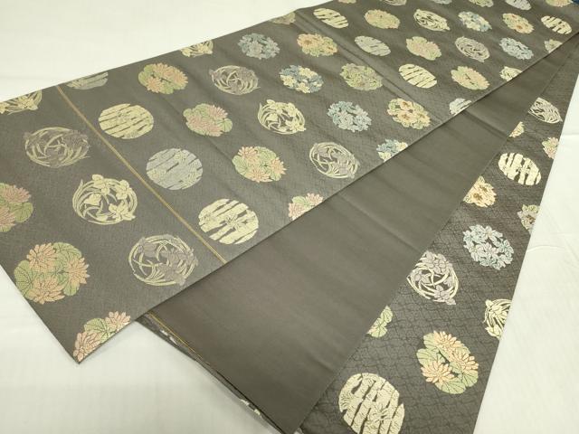 平和屋着物●西陣織 陰山織物謹製 箔屋清兵衛 六通柄袋帯 唐織 草木染 草花文 金糸 正絹 逸品 DABB7820op