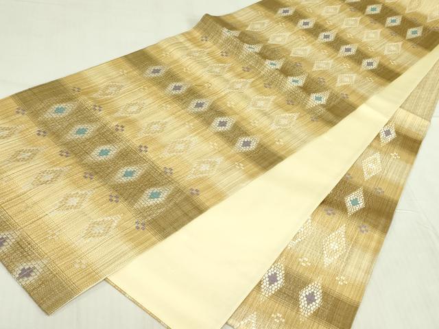 平和屋着物●西陣 橋本テル織物謹製 六通柄袋帯 唐織 幾何学花文 花織 真綿バンブー和紙織 証紙付き 逸品 未使用 DABB7823op