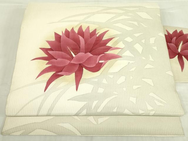 平和屋着物●九寸名古屋帯 作家物 草花 ろうけつ染め 金彩 正絹 逸品 DABB7844op