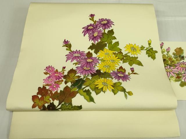平和屋2◎塩瀬 つけ帯 ろうけつ染 草花文 金彩 逸品 DAAG4925fe 九