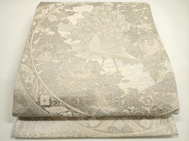 平和屋着物◎六通柄袋帯 孔雀花文 銀糸 正絹 逸品 DABB8378xg