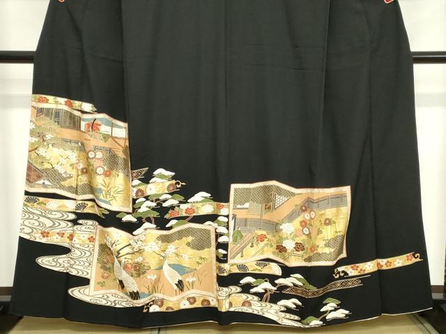 平和屋着物■豪華黒留袖 人物風景文 金銀彩 正絹 逸品 DABB8881cd