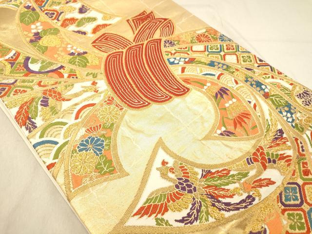 平和屋着物◎六通柄袋帯 唐織 束ね熨斗花鳥文 金糸 引箔 正絹 逸品 DABB9003ya