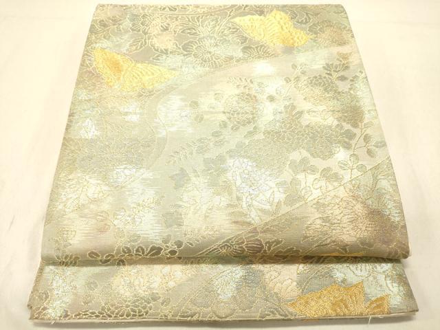 平和屋着物◎六通柄袋帯 舞蝶花文 金糸 正絹 逸品 DABB9333ya