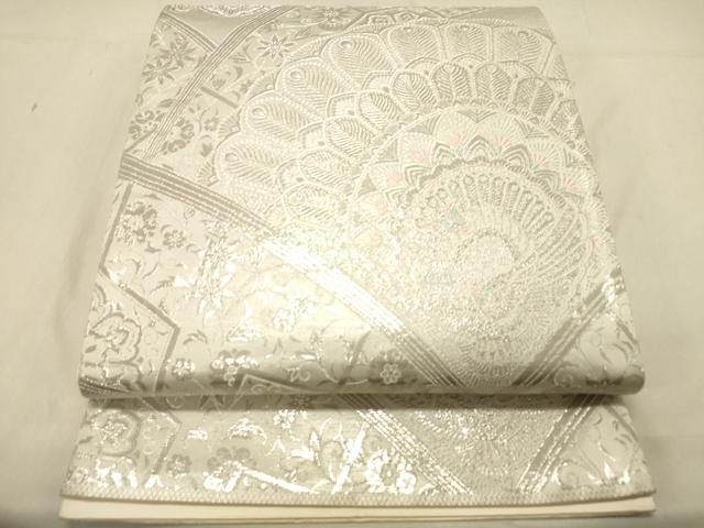 平和屋着物◎六通柄袋帯 洋花文 銀糸 正絹 逸品 DABB9367ya