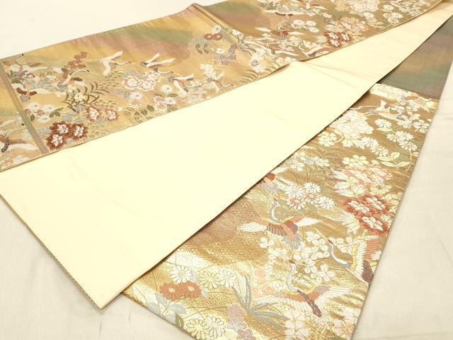 平和屋着物◎六通柄袋帯 霞文 飛鶴花文 金糸 正絹 逸品 DABB9431ya