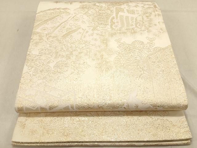 平和屋着物◎両面 六通柄袋帯 九百紋織錦 風景花文 金銀糸 正絹 逸品 DABB9466ya