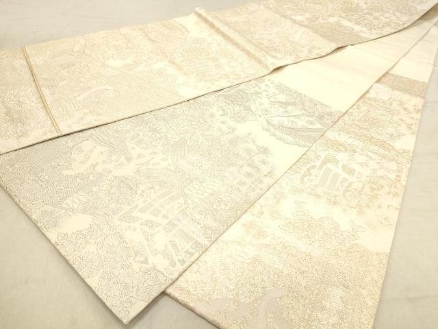 平和屋着物◎両面 六通柄袋帯 九百紋織錦 風景花文 金銀糸 正絹 逸品 DABB9466ya