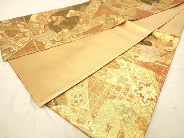 平和屋着物◎佐賀錦 六通柄袋帯 束ね熨斗花文 金糸 正絹 逸品 DABB9513ya