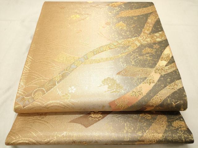 平和屋着物◎六通柄袋帯 桃山小袖 鬘帯花松文 金糸 正絹 逸品 DABB9518ya