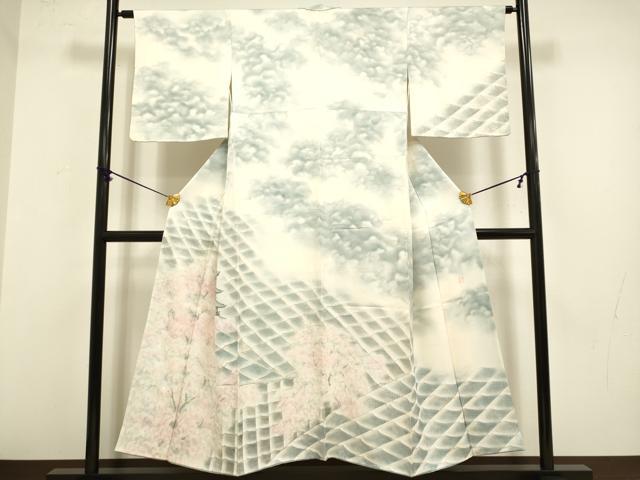 平和屋着物▼日展作家 寺島節朗 訪問着 手描き 瓦風景文 正絹 逸品 DABB9547du