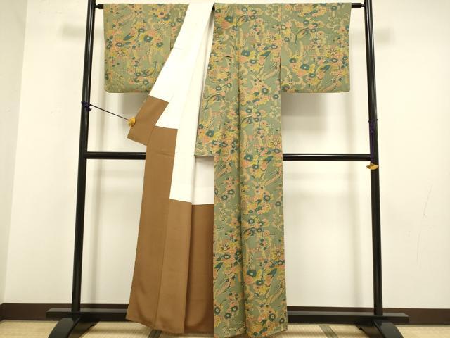 平和屋着物■上質な小紋 更紗花鳥文 正絹 逸品 DABB9632du