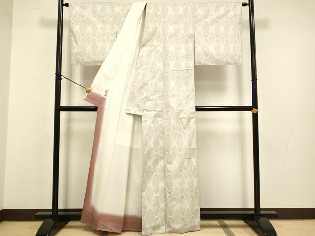 平和屋着物●本場大島紬 白大島 網目文様 窪田織物謹製 証明書付き 正絹 逸品 DABB9666du