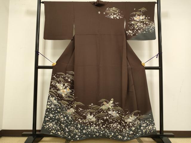 平和屋着物●訪問着 駒刺繍 立波花筏文 暈し染め 金彩 正絹 逸品 DABB9690du