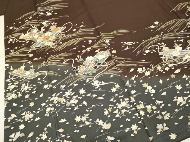 平和屋着物●訪問着 駒刺繍 立波花筏文 暈し染め 金彩 正絹 逸品 DABB9690du