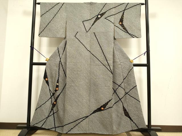 平和屋着物●訪問着 絞り 刺繍 洋花文 黒地 金彩 鈴乃屋扱い 正絹 逸品 DABB9693du