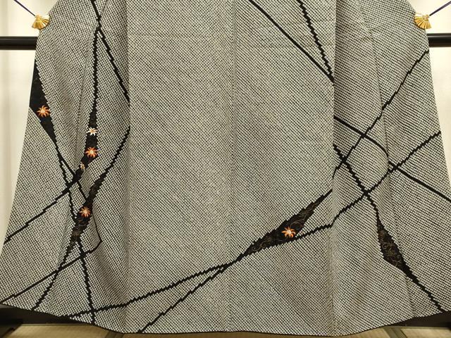 平和屋着物●訪問着 絞り 刺繍 洋花文 黒地 金彩 鈴乃屋扱い 正絹 逸品 DABB9693du