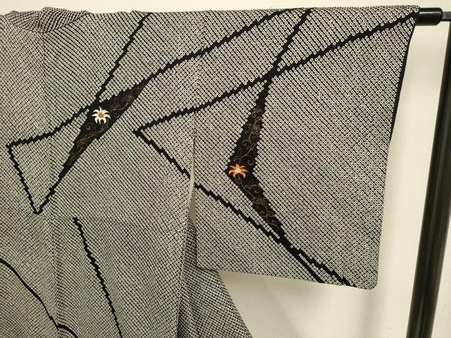 平和屋着物●訪問着 絞り 刺繍 洋花文 黒地 金彩 鈴乃屋扱い 正絹 逸品 DABB9693du