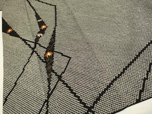 平和屋着物●訪問着 絞り 刺繍 洋花文 黒地 金彩 鈴乃屋扱い 正絹 逸品 DABB9693du