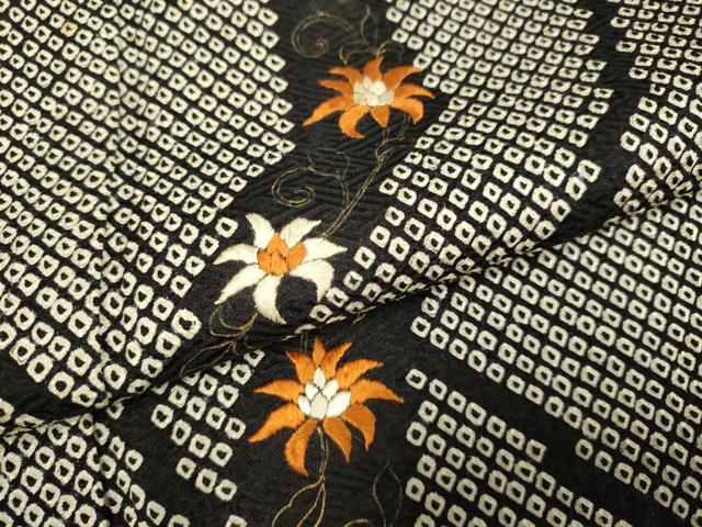 平和屋着物●訪問着 絞り 刺繍 洋花文 黒地 金彩 鈴乃屋扱い 正絹 逸品 DABB9693du