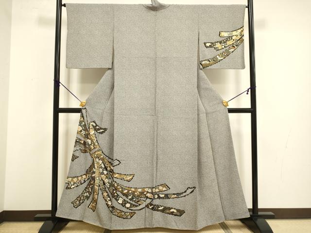平和屋着物●訪問着 束ね熨斗宝尽くし飛鶴花文 金彩 正絹 逸品 DABB9770du