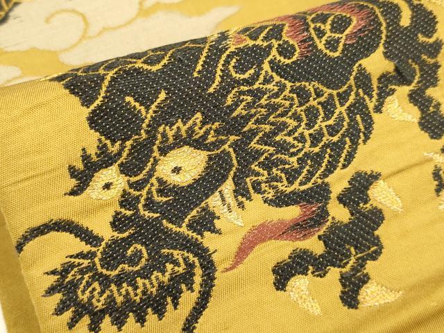 平和屋着物●アンティーク 大正ロマン 半幅帯 龍 金糸 正絹 逸品 DABB9801du