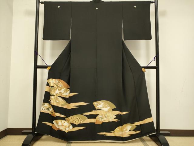 平和屋着物■豪華黒留袖 駒刺繍 地紙重ね飛鶴花文 金彩 正絹 逸品 DABB9965du