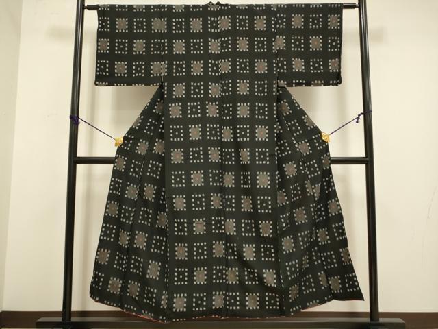 平和屋着物■上質なお召 幾何学文様 黒地 正絹 逸品 DABB9972du