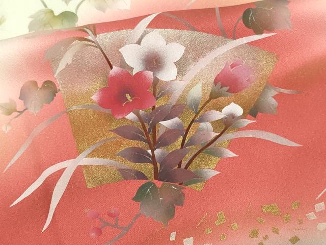 平和屋着物■訪問着 地紙枝花文 暈し染め 金銀彩 正絹 逸品 DABC0038sf