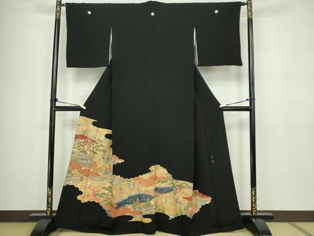 平和屋着物■豪華黒留袖 作家物 風景人物文 金彩 正絹 逸品 DABC0259sf