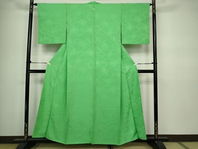 平和屋着物■上質な色無地 菱地紋 浅緑色 正絹 逸品 DABC0260sf